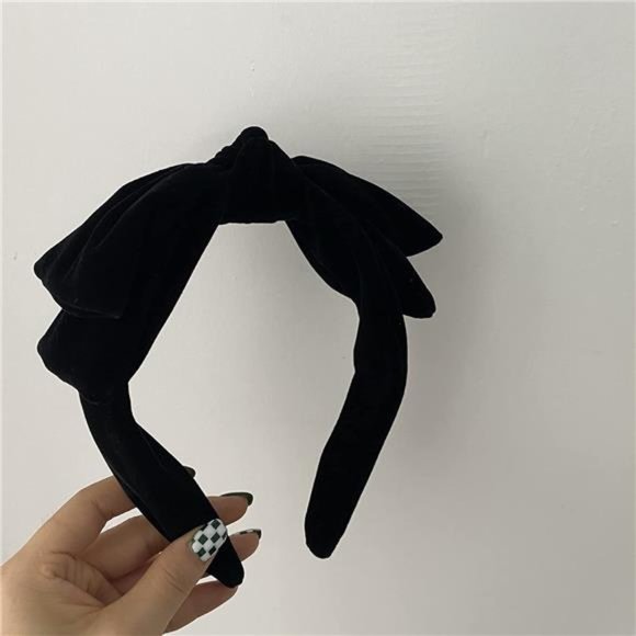 YERTTER Dainty Black Velvet Knot Bow Turban Wide Headbands Yoga Thick Headbands main image 6